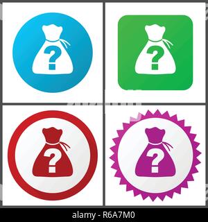 Riddle red, blue, green and pink vector icon set. Web icons. Flat design signs and symbols easy to edit Stock Vector
