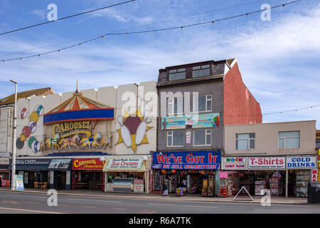 Traditional shops on the seafront promenade in Blackpool Lancashire UK Stock Photo