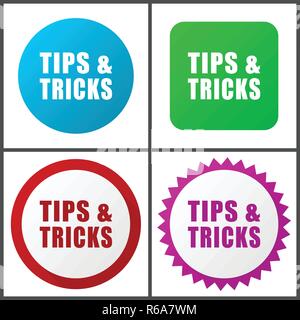 Tips tricks red, blue, green and pink vector icon set. Web icons. Flat design signs and symbols easy to edit Stock Vector