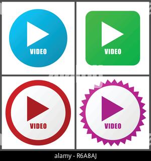 Video red, blue, green and pink vector icon set. Web icons. Flat design signs and symbols easy to edit Stock Vector