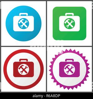 Toolkit red, blue, green and pink vector icon set. Web icons. Flat design signs and symbols easy to edit Stock Vector