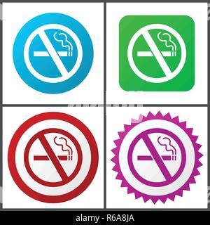 No smoking red, blue, green and pink vector icon set. Web icons. Flat design signs and symbols easy to edit Stock Vector