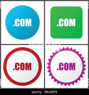 Com red, blue, green and pink vector icon set. Web icons. Flat design signs and symbols easy to edit Stock Vector