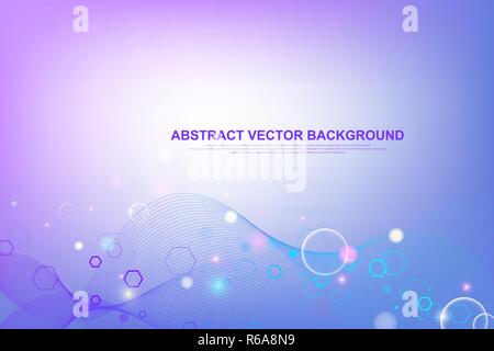 Abstract hexagonal background with waves. Hexagonal molecular structures. Futuristic technology background in science style. Graphic hex background for your design. Vector illustration Stock Vector