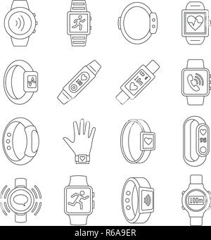 Sport fitness tracker icon set. Outline set of sport fitness tracker vector icons for web design isolated on white background Stock Vector