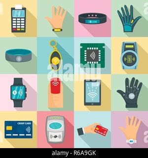 Nfc technology icon set. Flat set of nfc technology vector icons for web design Stock Vector