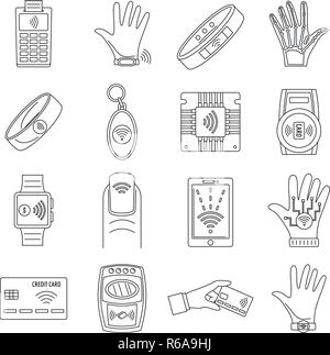 Smart nfc technology icon set. Outline set of smart nfc technology vector icons for web design isolated on white background Stock Vector