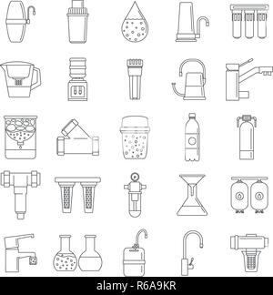 Filter water system icon set. Outline set of filter water system vector icons for web design isolated on white background Stock Vector