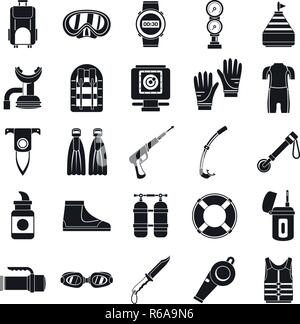 Diving equipment icon set. Simple set of diving equipment vector icons for web design on white background Stock Vector