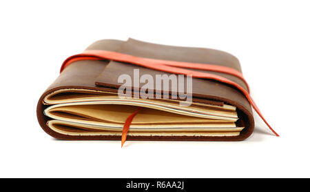 One leather cover notebook isolated on white Stock Photo