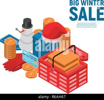 Big winter sale concept background, isometric style Stock Vector