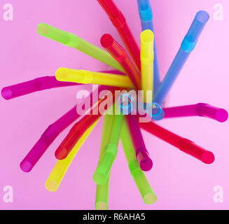 plastic multicolored straws for cocktail Stock Photo