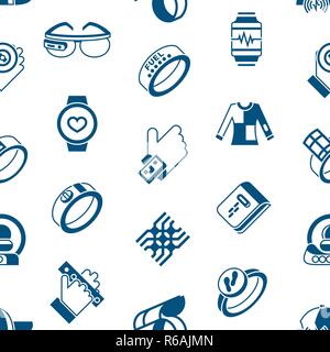 Digital vector wearable technology icons set infographics, seamless pattern Stock Vector