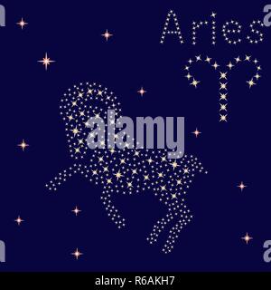 Zodiac sign Aries on a background of the starry sky, vector illustration Stock Vector