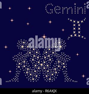 Zodiac sign Gemini on a background of the starry sky, vector illustration Stock Vector