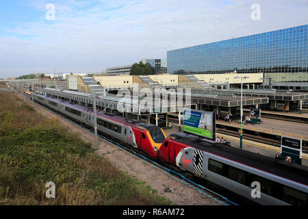 Virgin Pendalino trains at Milton Keynes railway station, Buckinghamshire, England; UK Stock Photo