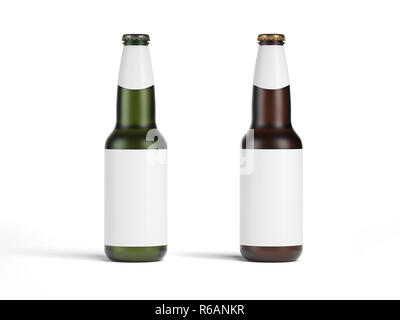 Two beer bottles with blank label. 3d rendering Stock Photo