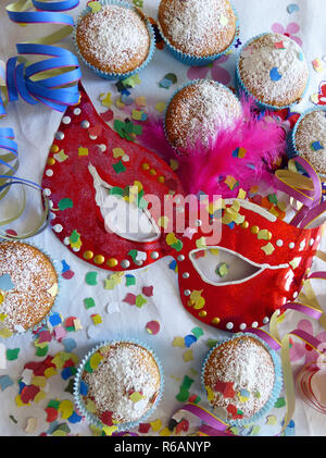 Carnival, Silvester Party With Muffins And Carnival Mask Stock Photo