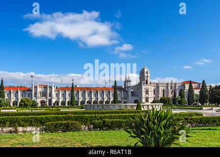 Jeronimos Monastery or Hieronymites Monastery is located in Belem in Lisbon, Portugal. travel destination Stock Photo