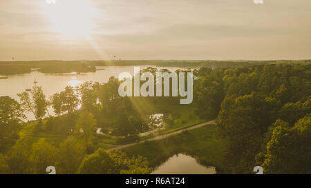 Drone photography of Uzutrakis during summer sunset. Stock Photo