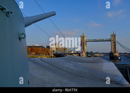 Guns on HMS Belfast - London UK Stock Photo