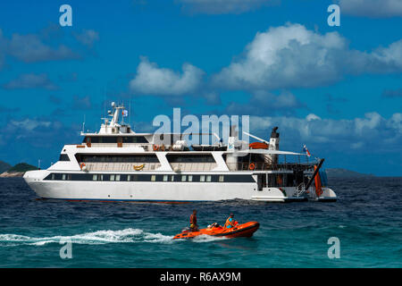 The passenger cruise ship, Pegasus from Variety Cruises in Seychelles Stock Photo