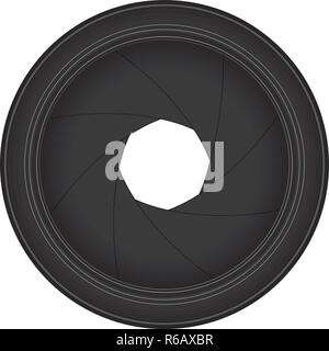 Vector illustration of camera lens shutter aperture isolated on white background, front view Stock Vector