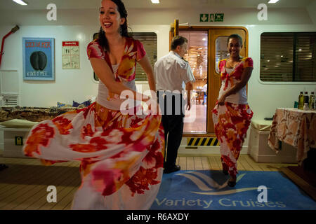 Party local dances in the passenger cruise ship, Pegasus from Variety Cruises in Seychelles Stock Photo