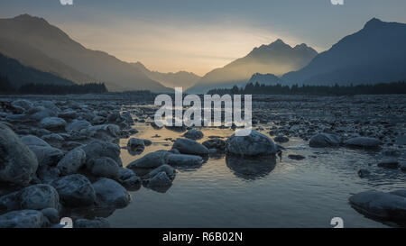 Gravel bank in the Lech valley, Austria Stock Photo