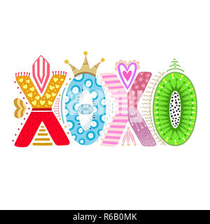 Xoxo. Hand drawn lettering. Happy Valentine's Day. Freehand style. Doodle. Decorative letters. Holiday in February. Love Stock Photo
