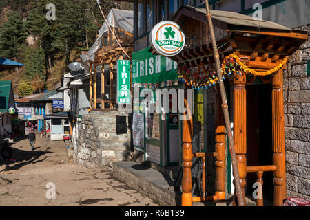 Nepal, Phakding, The Irish Bar, themed bar aimed at trekkers beside Everest Base Camp Trek path Stock Photo