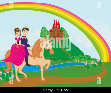 prince and princes riding on horse Stock Photo