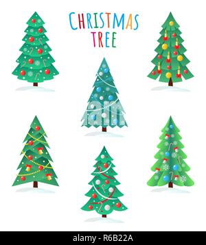 Set of different Christmas trees icon, Happy New Year concept Stock Vector