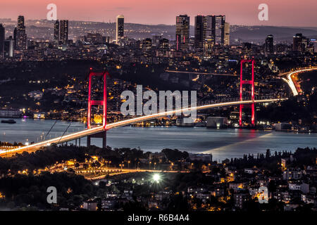 Istanbul skyline at sunset from the top of Camlica. Stock Photo