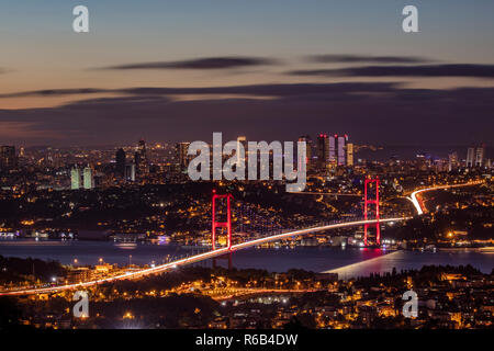 Istanbul skyline at sunset from the top of Camlica. Stock Photo