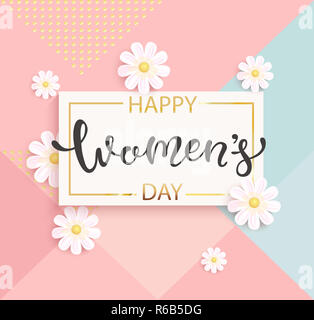 Card for women's day with handdrawn lettering. Stock Photo