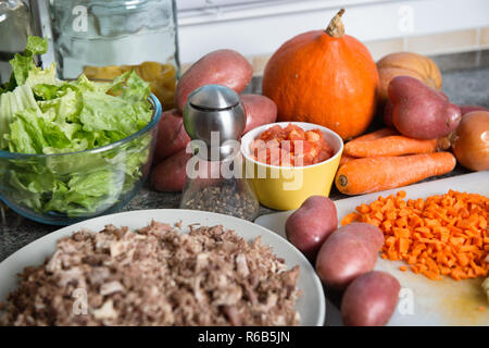 preparation of hachis parmentier, French cuisine Stock Photo