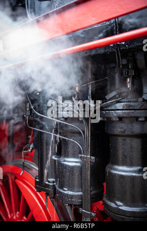 Details and different images of locomotives, marshalling yard, wagons, carriages and train stations in an old industrial heritage museum in the nether Stock Photo