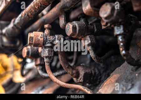 Details and different images of locomotives, marshalling yard, wagons, carriages and train stations in an old industrial heritage museum in the nether Stock Photo