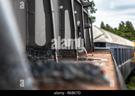 Details and different images of locomotives, marshalling yard, wagons, carriages and train stations in an old industrial heritage museum in the nether Stock Photo