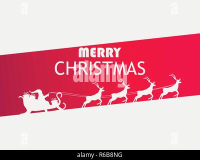Merry Christmas. Santa Claus in a sleigh with reindeer. Greeting card design template. Vector illustration Stock Vector
