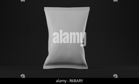 3d rendering of a white chips bag on black Stock Photo