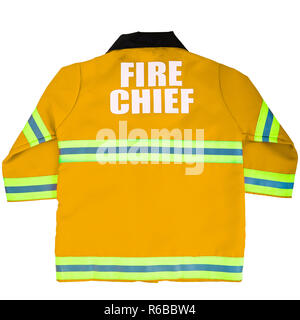 Isolated Yellow Toy Fireman Jacket on White Background Stock Photo