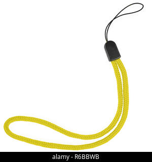 Isolated Yellow Wrist Strap for Cameras and Phones on White Background Stock Photo