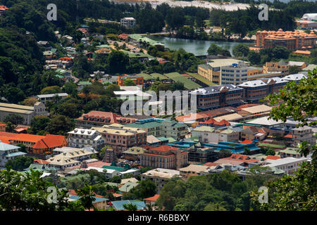 Aerial view of Victoria city center Island of Mahe, Seychelles, Indian Ocean, Africa Stock Photo