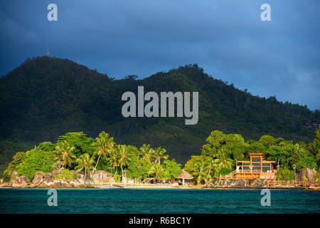 Grand Anse beach, granite rocks sculpted by sea Mahe island Seychelles Por Launay Road and West coast Road. Panoramic road. Stock Photo