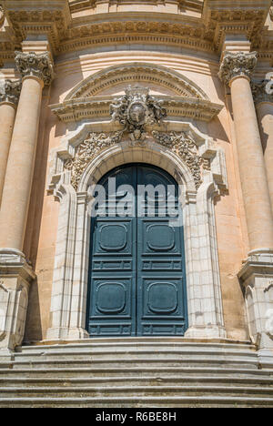 Main entrance to the Duomo of Saint George in Rgusa Ibla, Sicily, southern Italy. Stock Photo