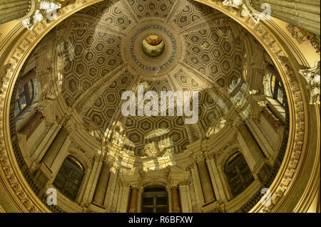 Turin, Piedmont, August 2018. Italy. Interiors of the Basilica di Superga during the opening to the public at night. The dome is of strong impact due  Stock Photo
