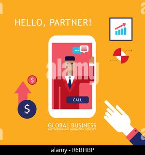 Businessman making video call to partner Successful business technology concept Vector illustration Stock Vector