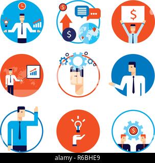 Successful business people Partnership flat icon set Happy businessman infographics Vector illustration Stock Vector